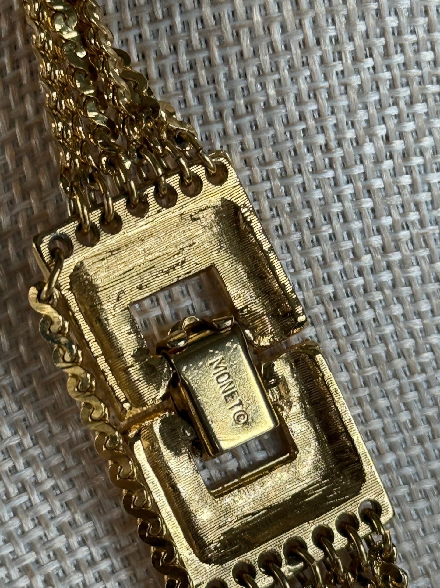 Vintage Monet Gold Tone 8 Strand Herringbone Chain Necklace 1980s