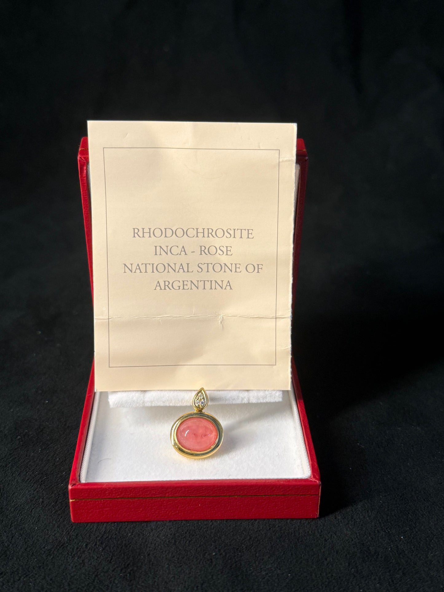 Cousiño Jewels rhodochrosite and diamond pendant in 18k Gold