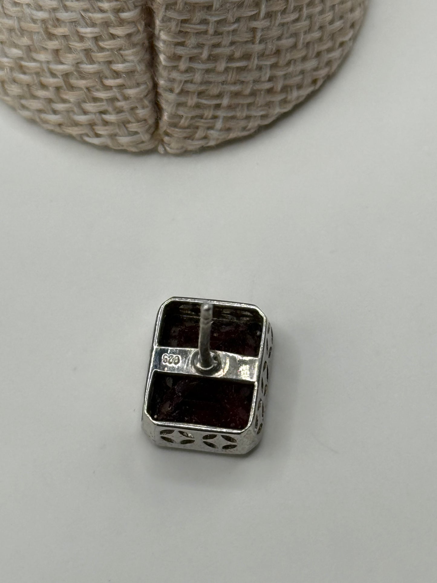 Emerald Cut Garnet and Sterling Earrings