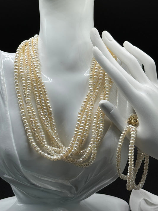 3 Strand Pearl Necklace with Bracelet
