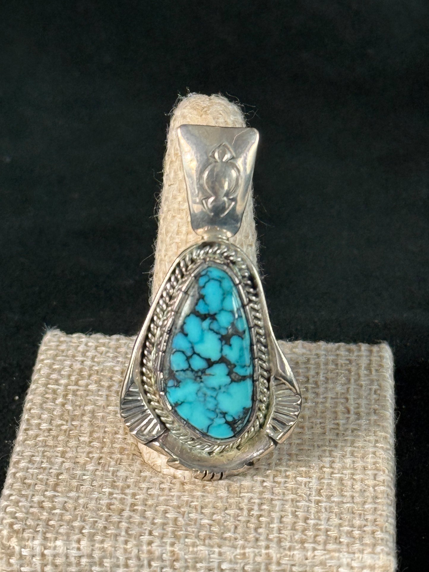 Navajo Signed By Designer PJS Sterling 925 Spiderweb Natural TURQUOISE Pendant
