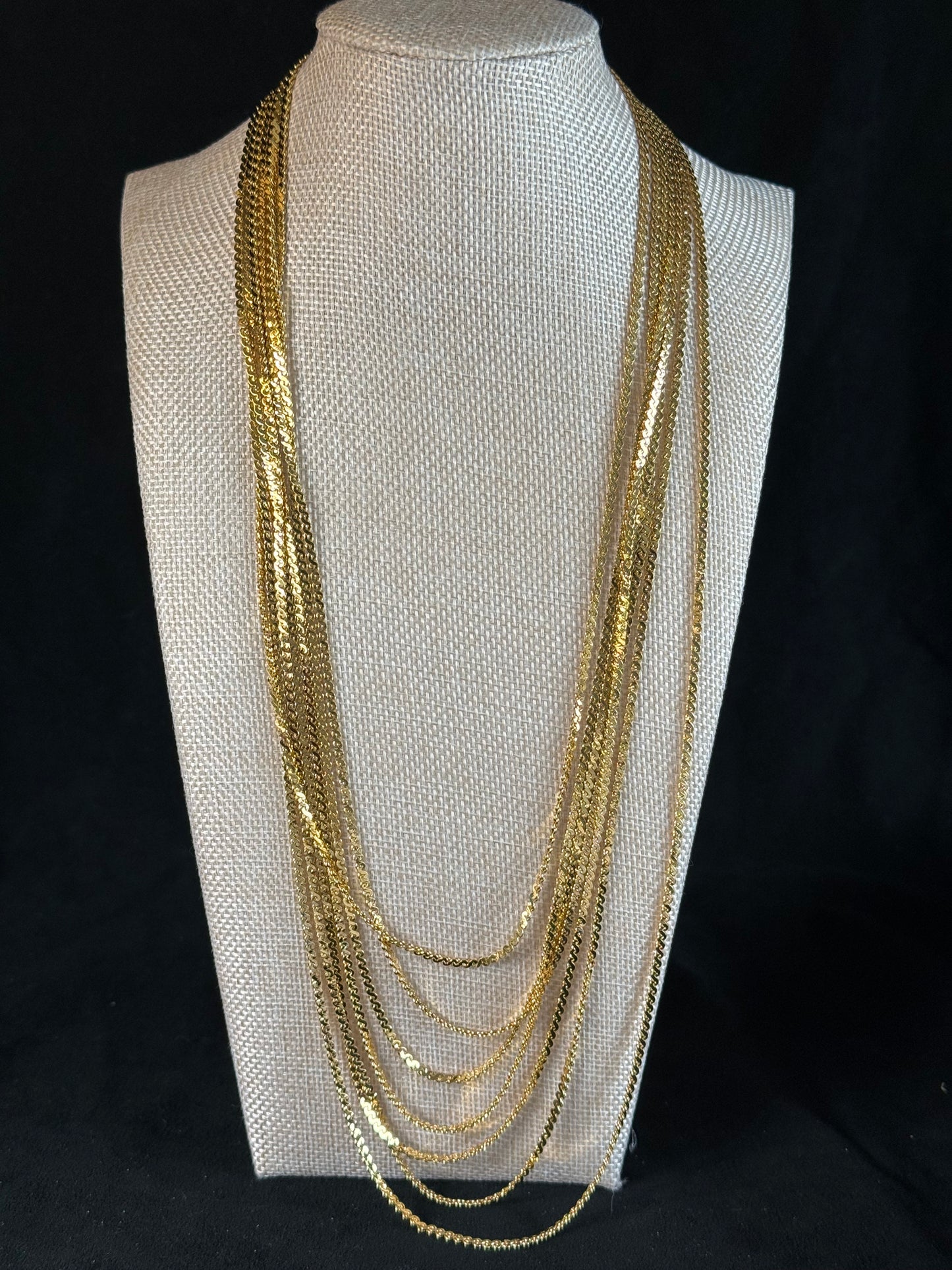 Vintage Monet Gold Tone 8 Strand Herringbone Chain Necklace 1980s