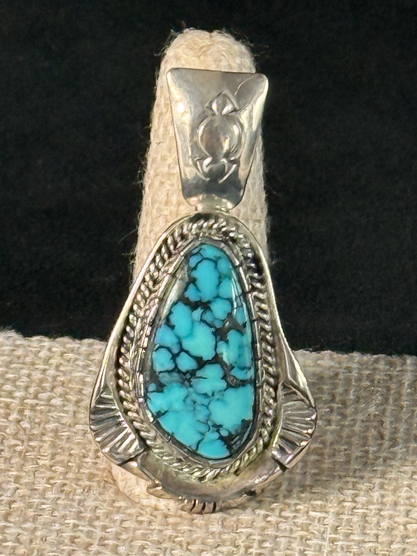 Navajo Signed By Designer PJS Sterling 925 Spiderweb Natural TURQUOISE Pendant