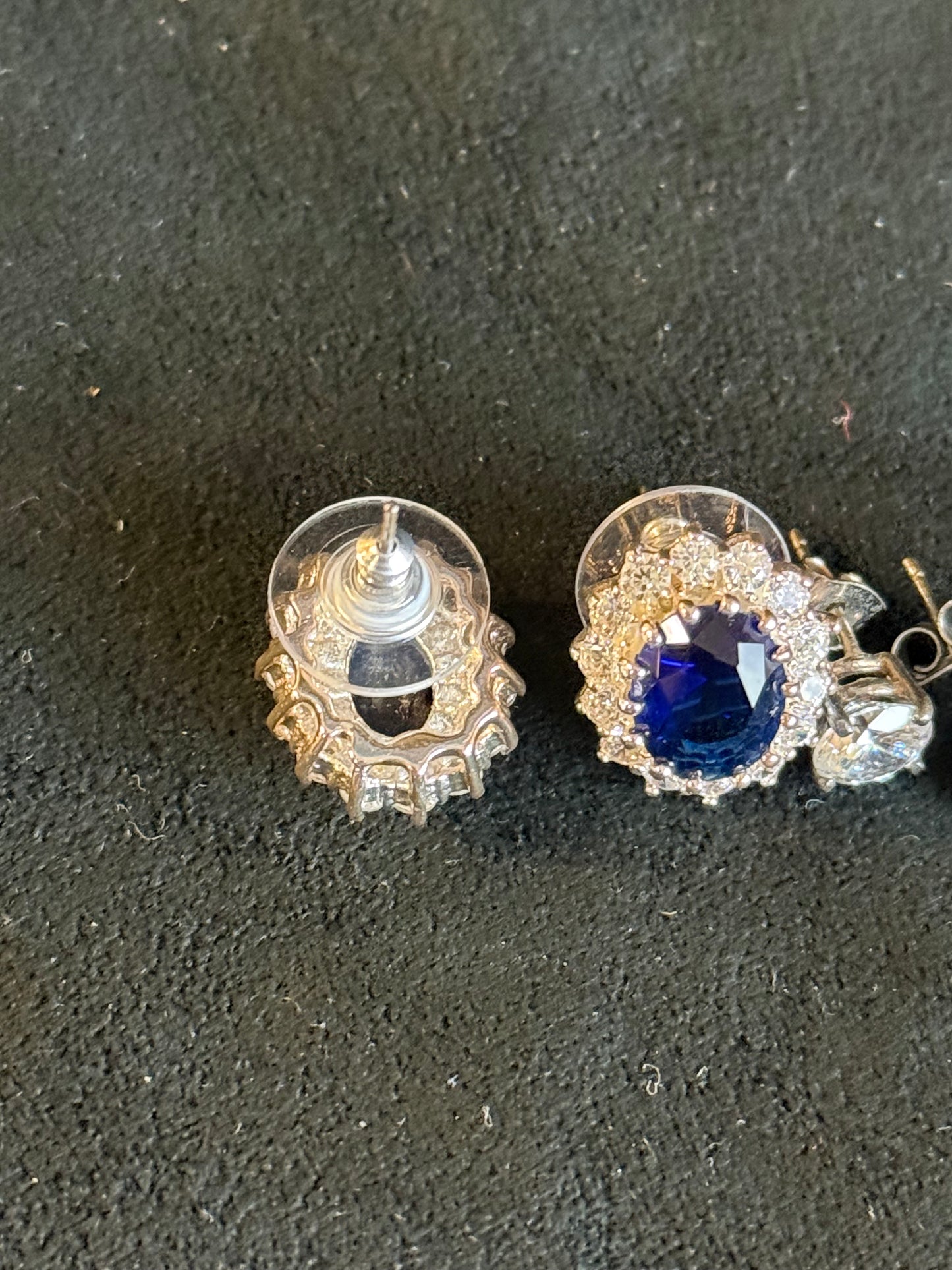 Simulated Sapphire and CZ Earrings in Sterling Silver