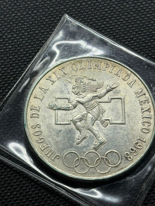 1968 25 Pesos Olympic Coin Juegos de la XIX Olimpiada Mexico .720 Silver