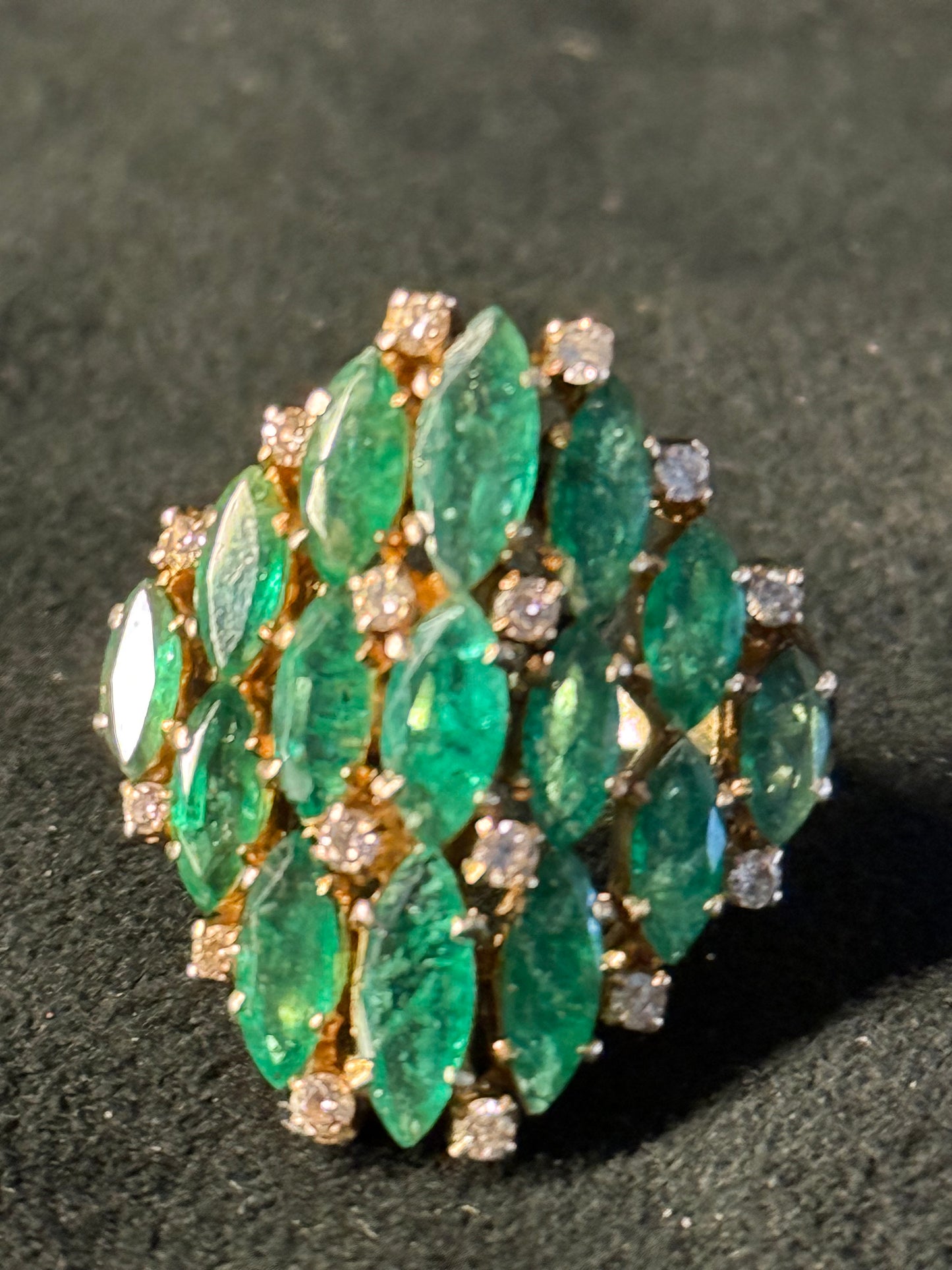 Emerald and CZ Ring on Gold Plated Silver Band