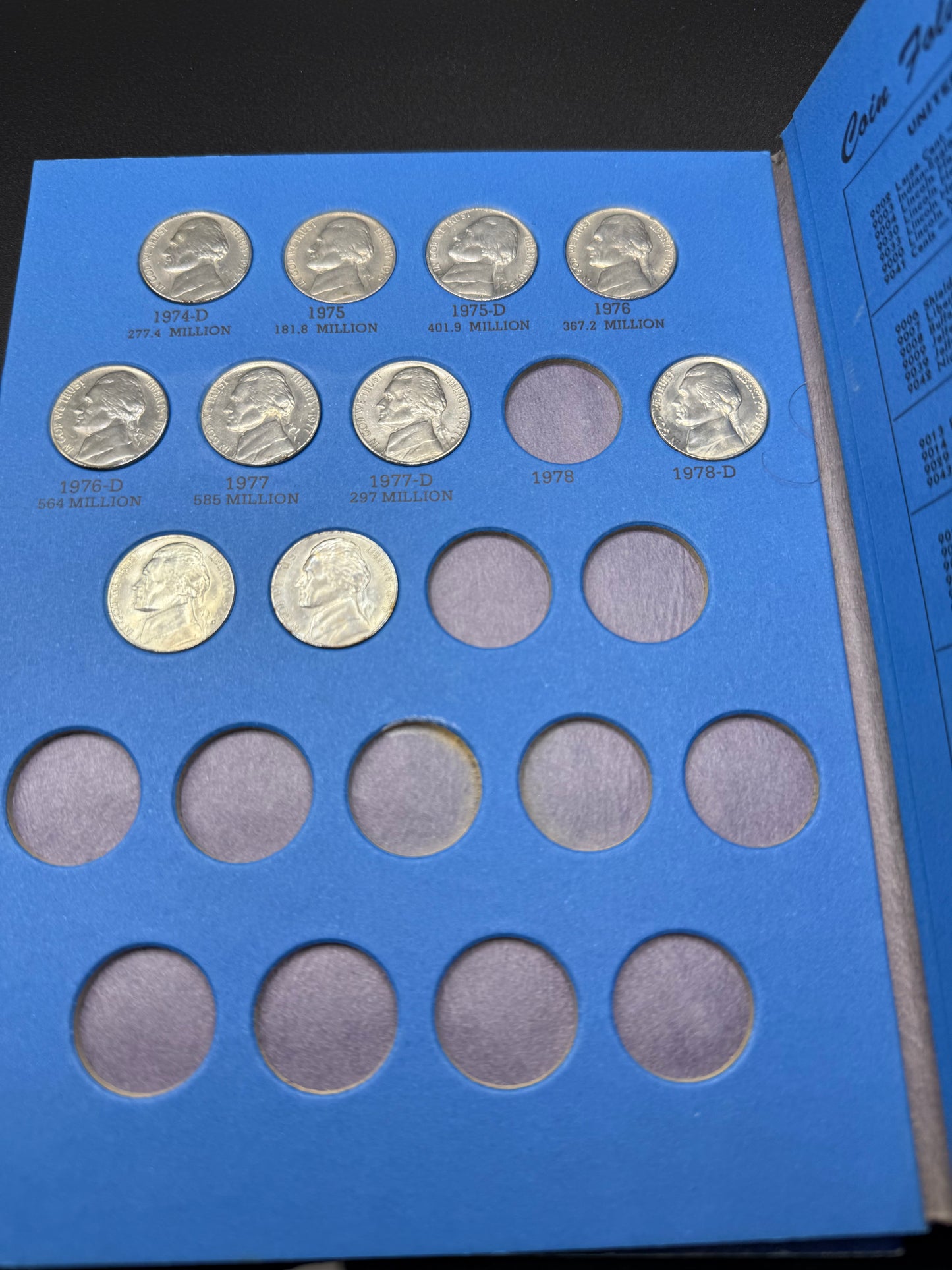 Whitman Coin Collection Folder 9039 Jefferson Nickels Collection Starting 1962 with Nickels