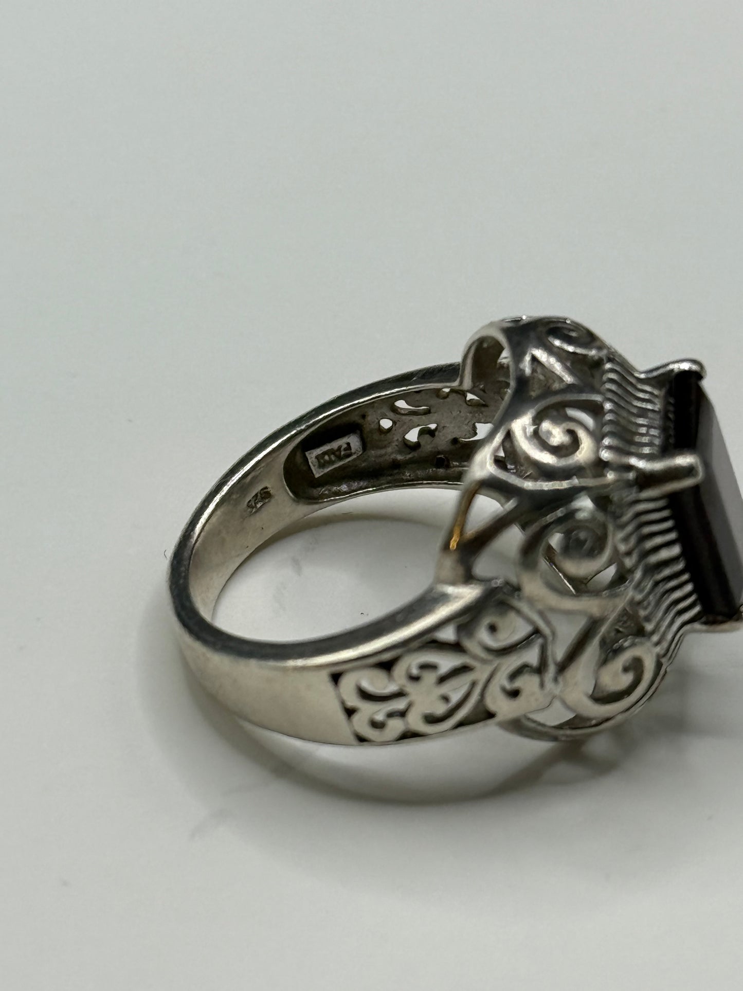 FADI Sterling Silver Cocktail Ring with Red Garnet Gemstone