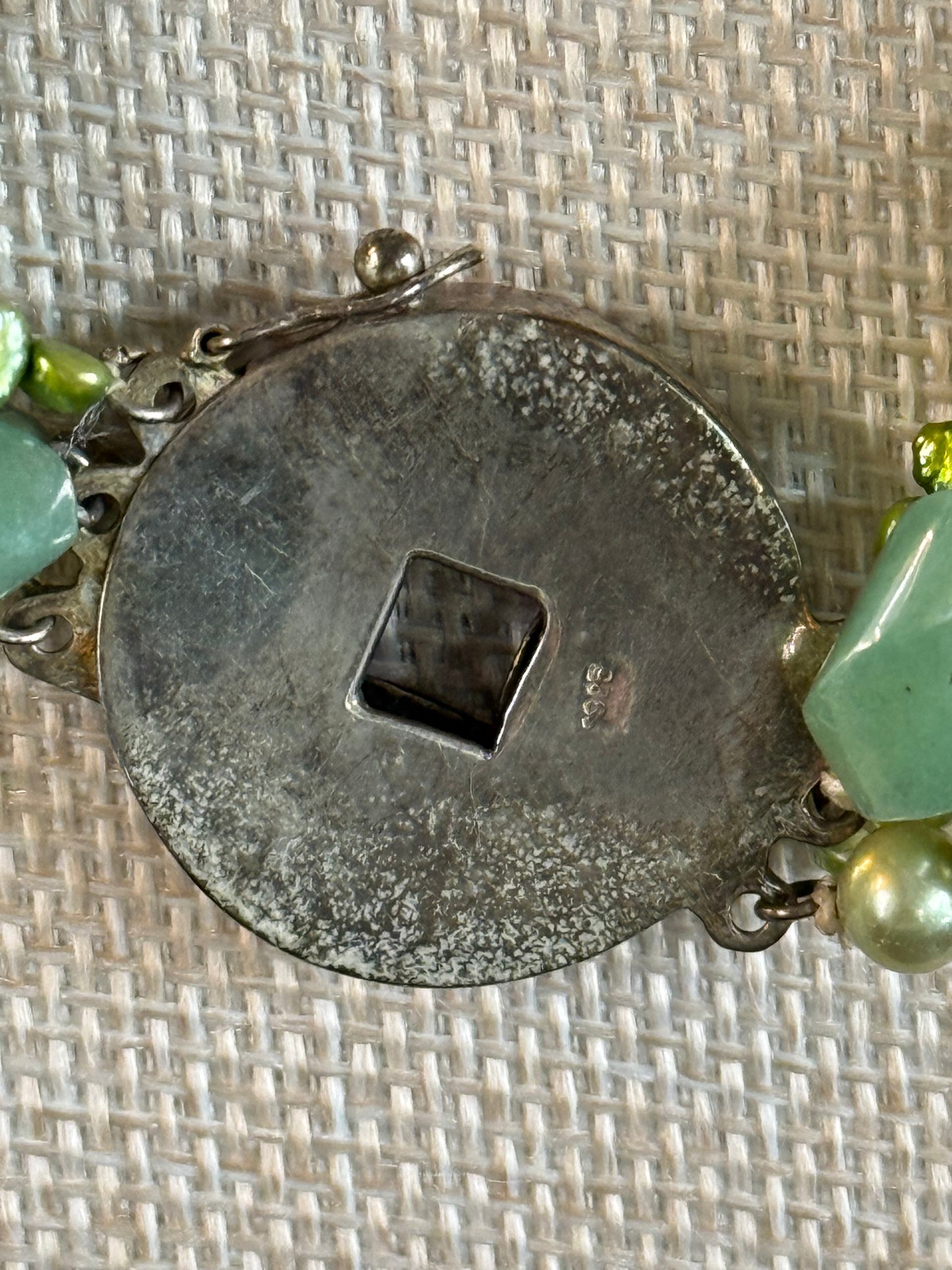 Green Agate, Pearls and Sterling Necklace