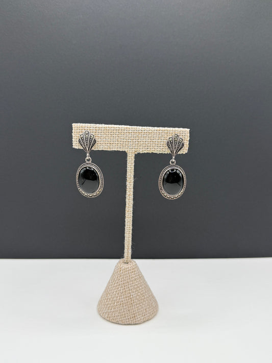 Onyx and Sterling Silver Earrings