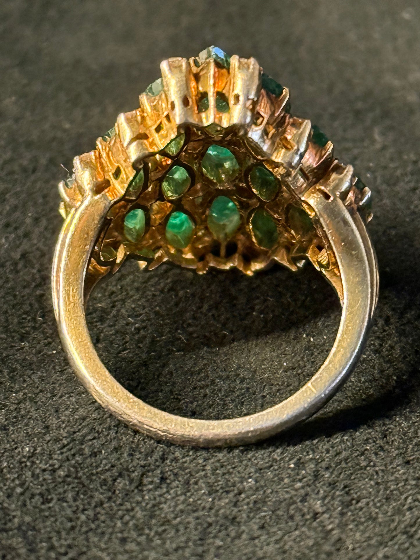 Emerald and CZ Ring on Gold Plated Silver Band