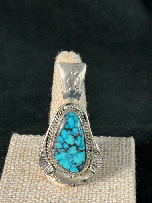 Navajo Signed By Designer PJS Sterling 925 Spiderweb Natural TURQUOISE Pendant
