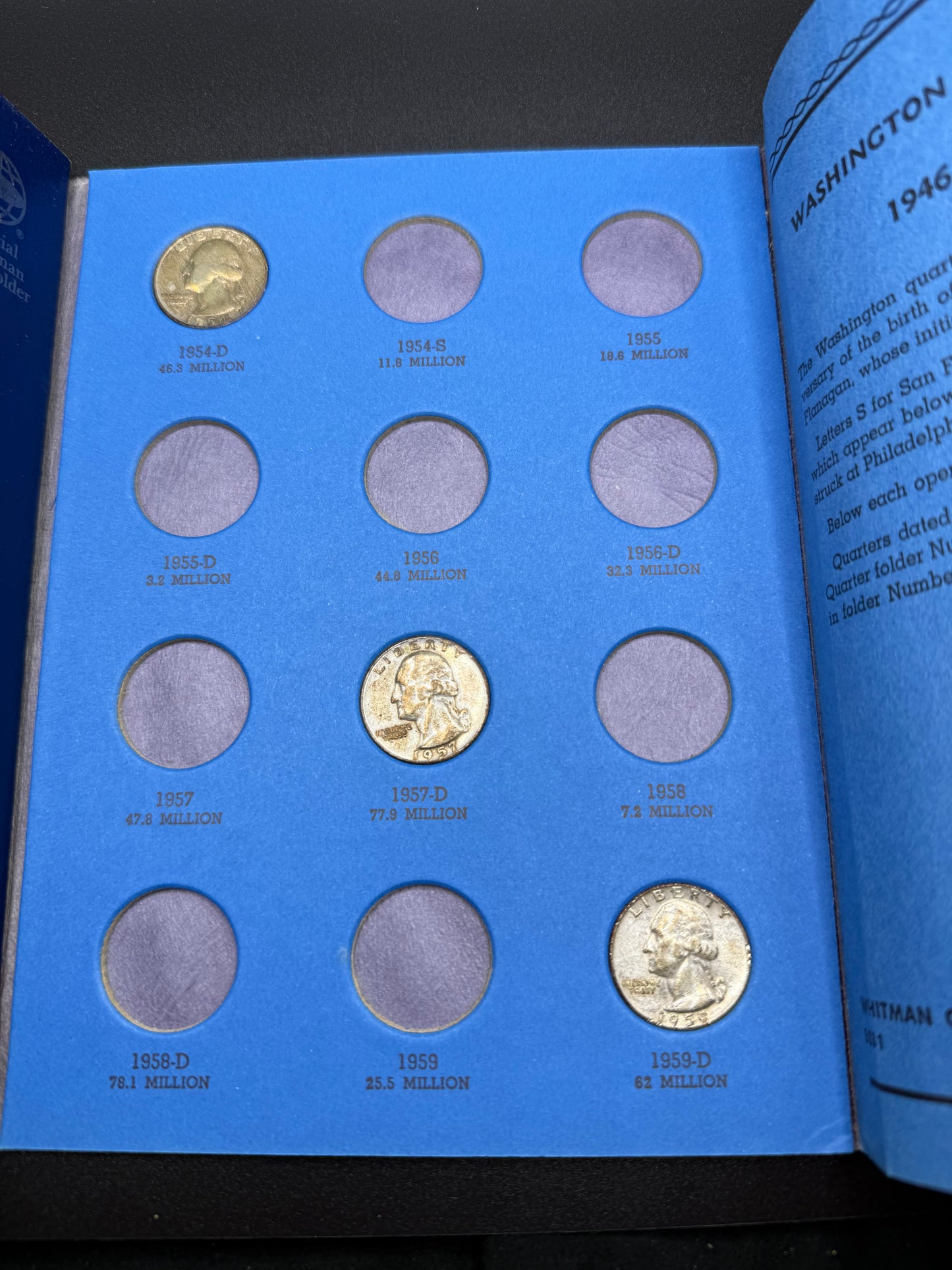 OFFICIAL WHITMAN COIN FOLDER - WASHINGTON QUARTERS 1932-1947 With some Silver Quarters