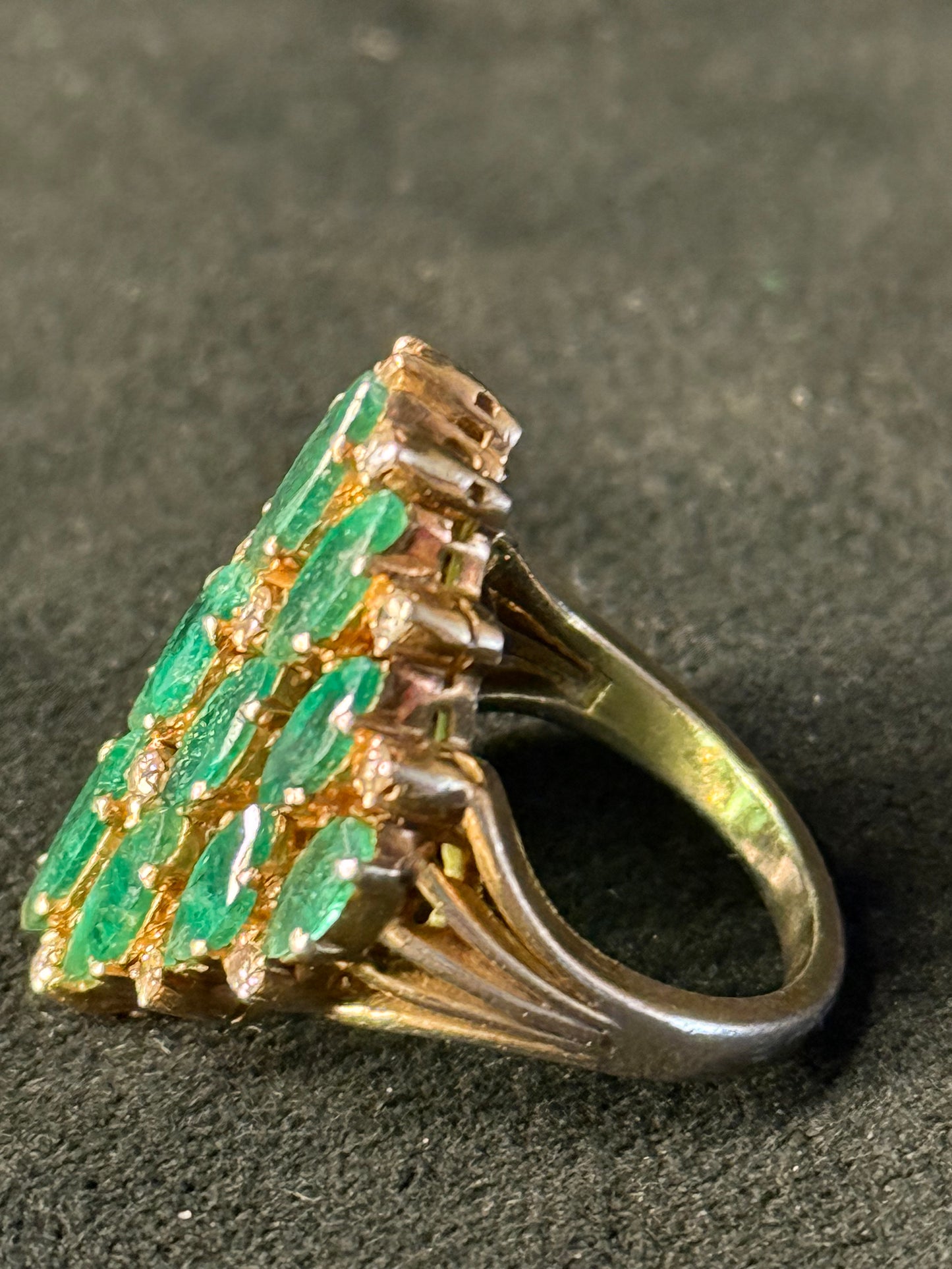 Emerald and CZ Ring on Gold Plated Silver Band