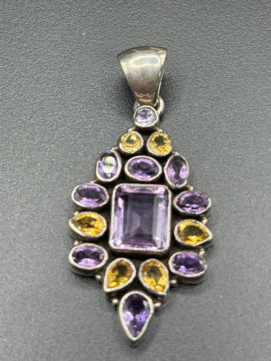 Multi Gemstone Sterling Silver Pendant