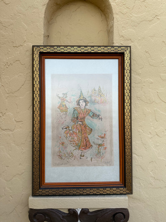 Edna Hibel Original Signed Thai Dancers Limited Edition Lithograph on Paper