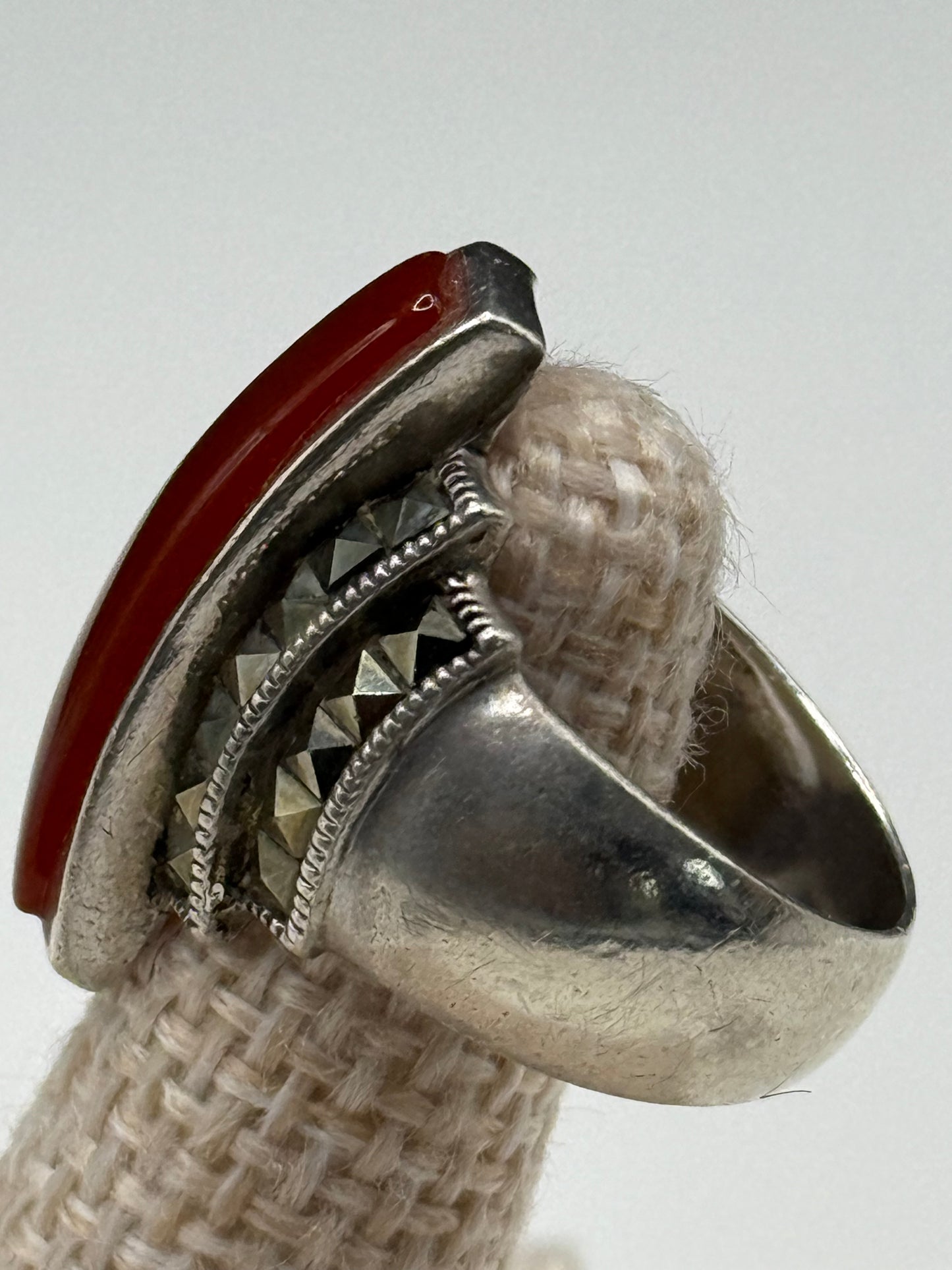 Art Deco Fadi Sterling Silver Ring with Carnelian Stone