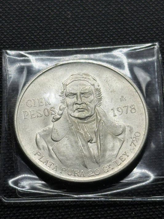 1978 .720 Silver Mexico Cien 100 Pesos Jose Maria Morelos Pavon Coin