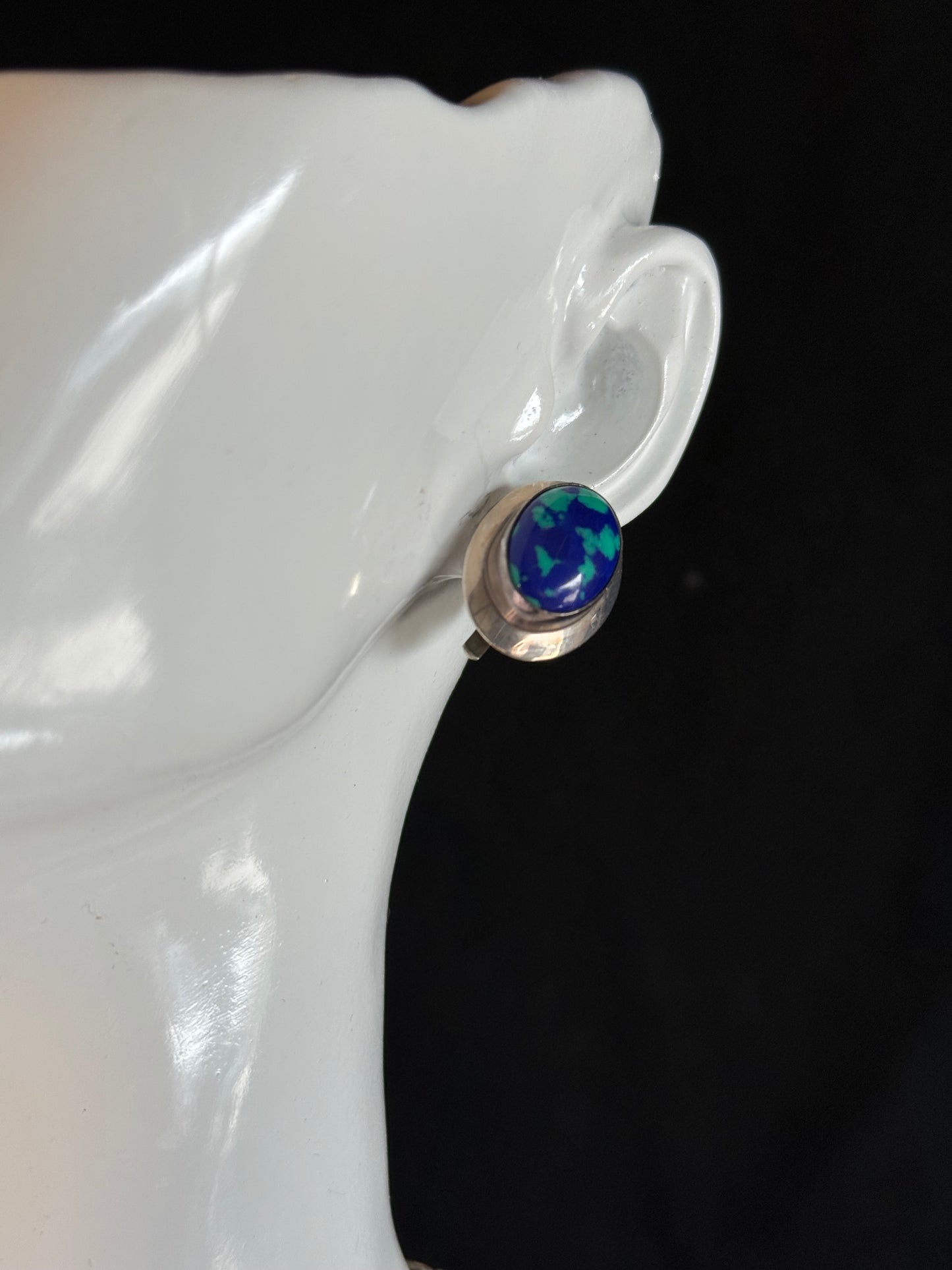 Vintage Azurite Necklace Sterling Silver Blue & Green Stones 18" Long Chain, Bracelet & Earrings