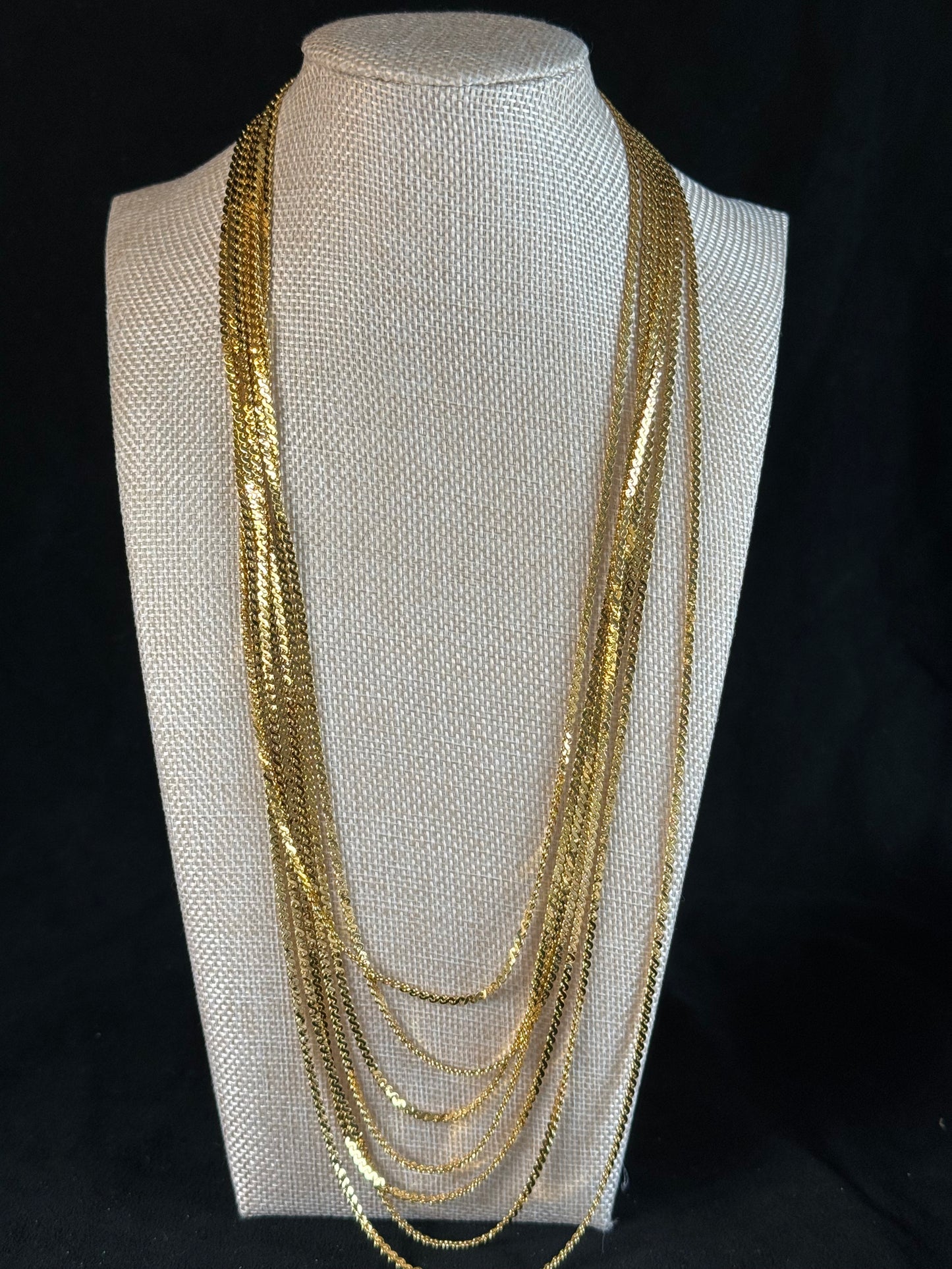 Vintage Monet Gold Tone 8 Strand Herringbone Chain Necklace 1980s