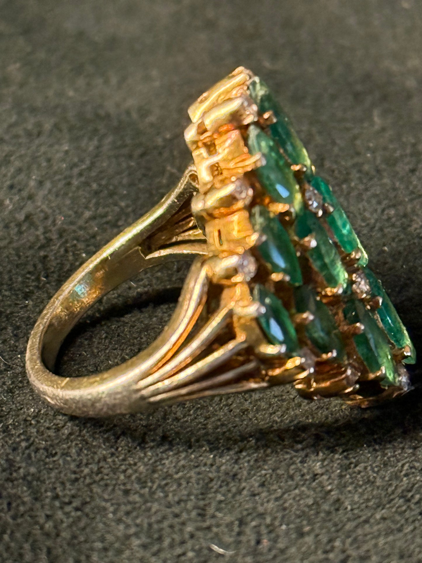 Emerald and CZ Ring on Gold Plated Silver Band