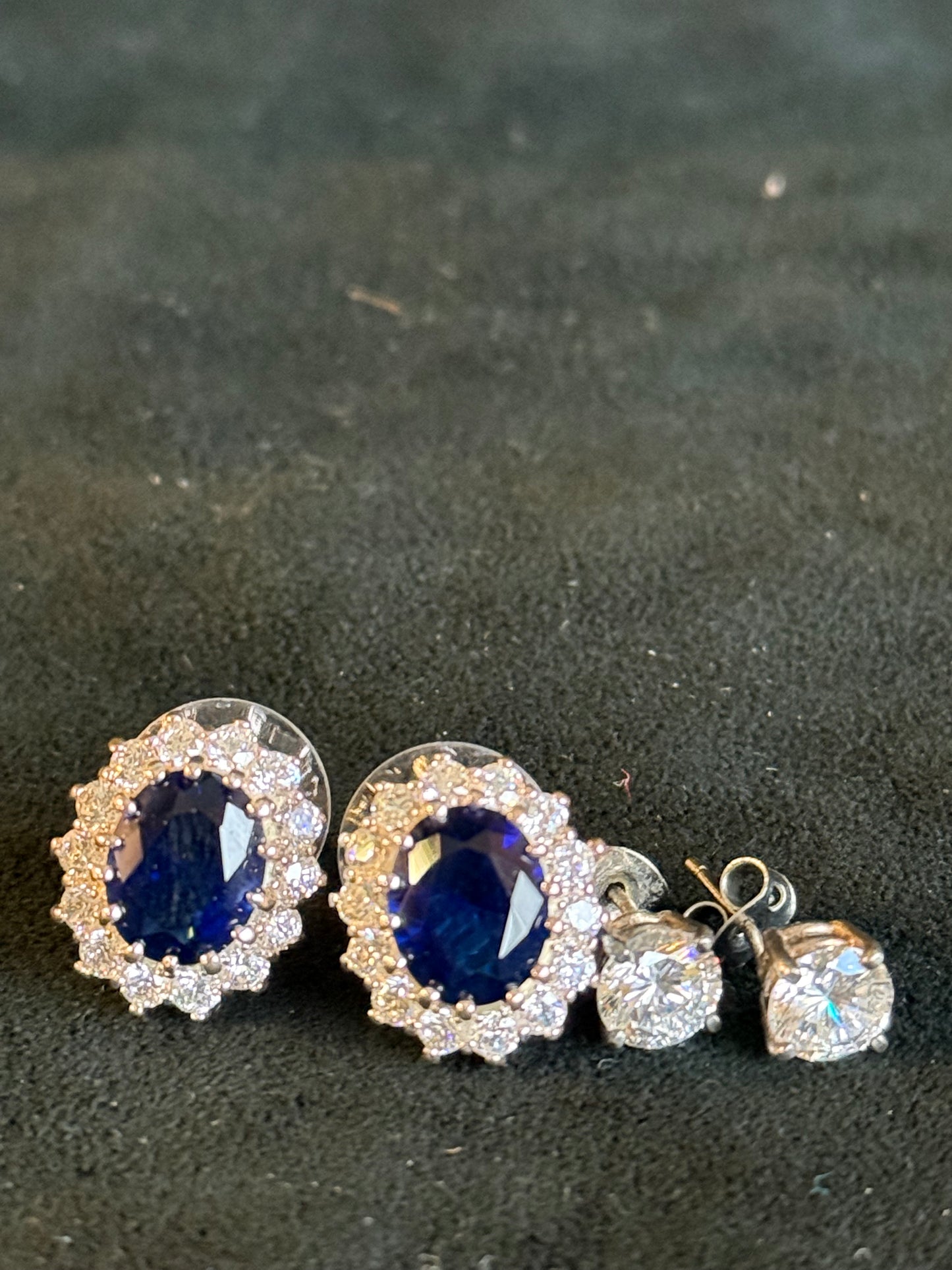 Simulated Sapphire and CZ Earrings in Sterling Silver