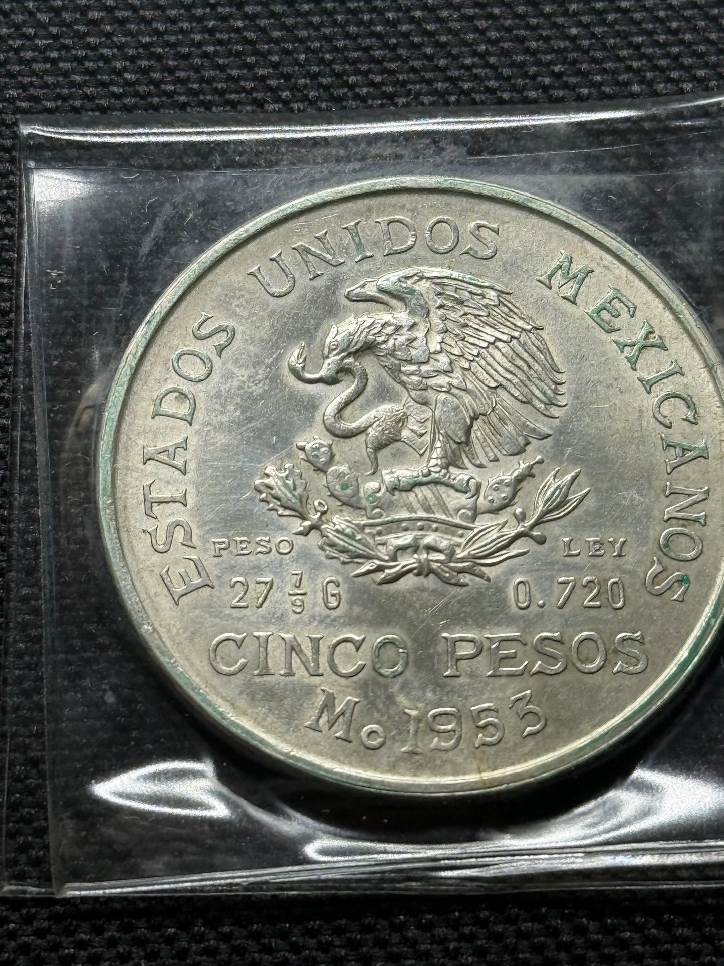 1953 Mexican Independance War Hero  HIDALGO Silver 5 pesos coin