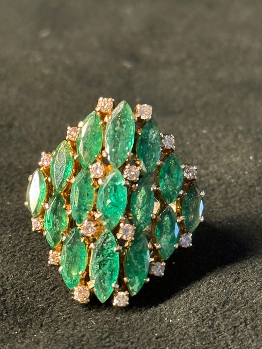 Emerald and CZ Ring on Gold Plated Silver Band