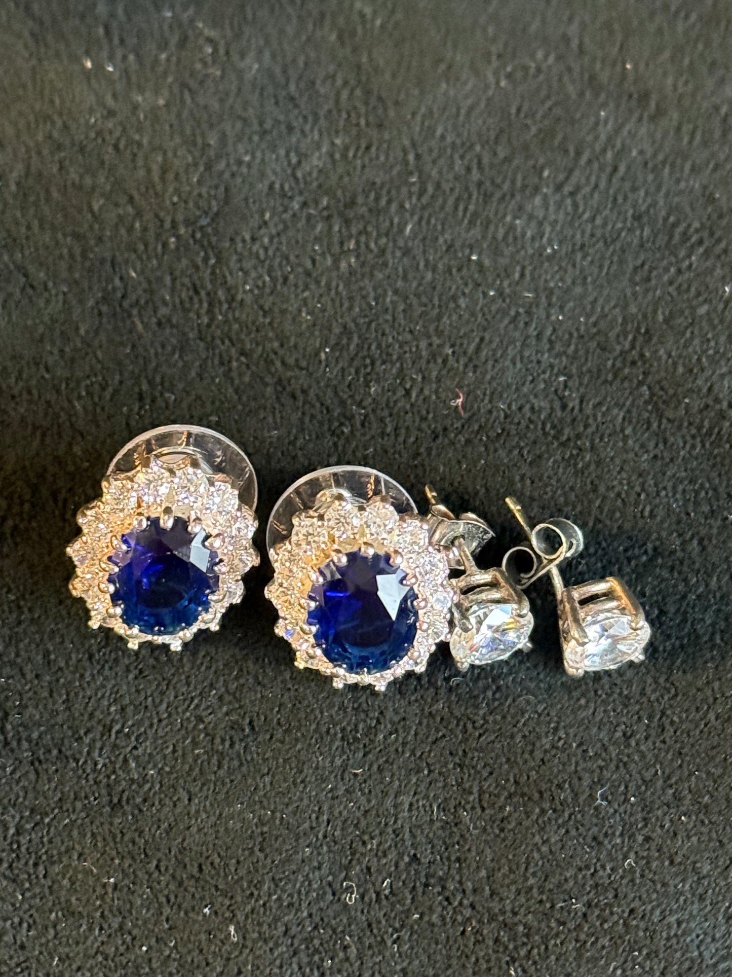 Simulated Sapphire and CZ Earrings in Sterling Silver
