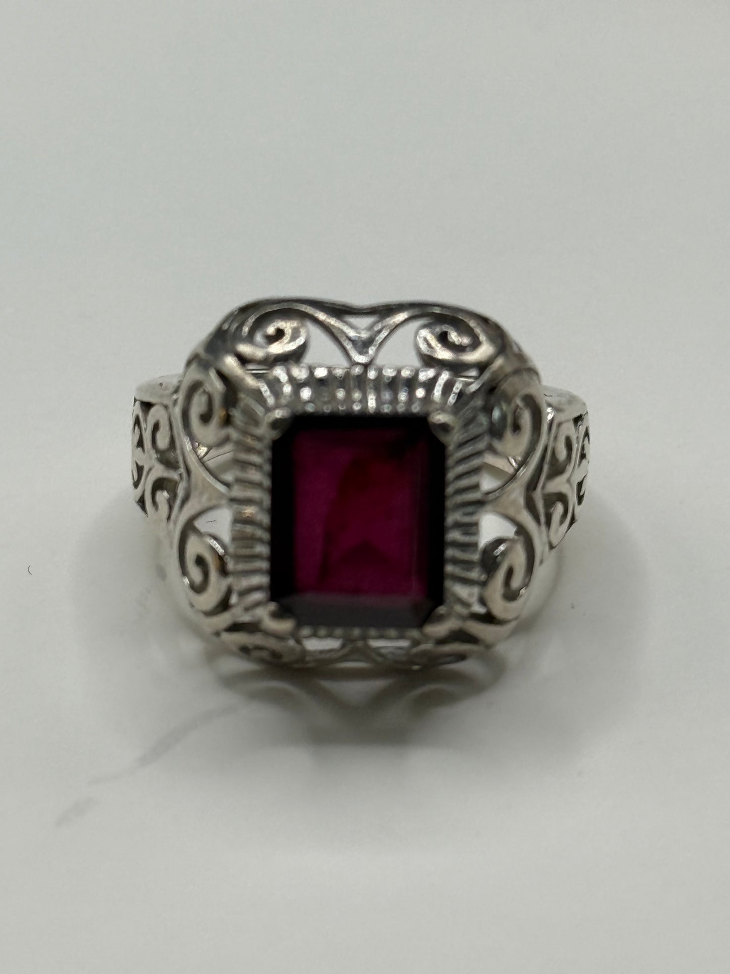 FADI Sterling Silver Cocktail Ring with Red Garnet Gemstone
