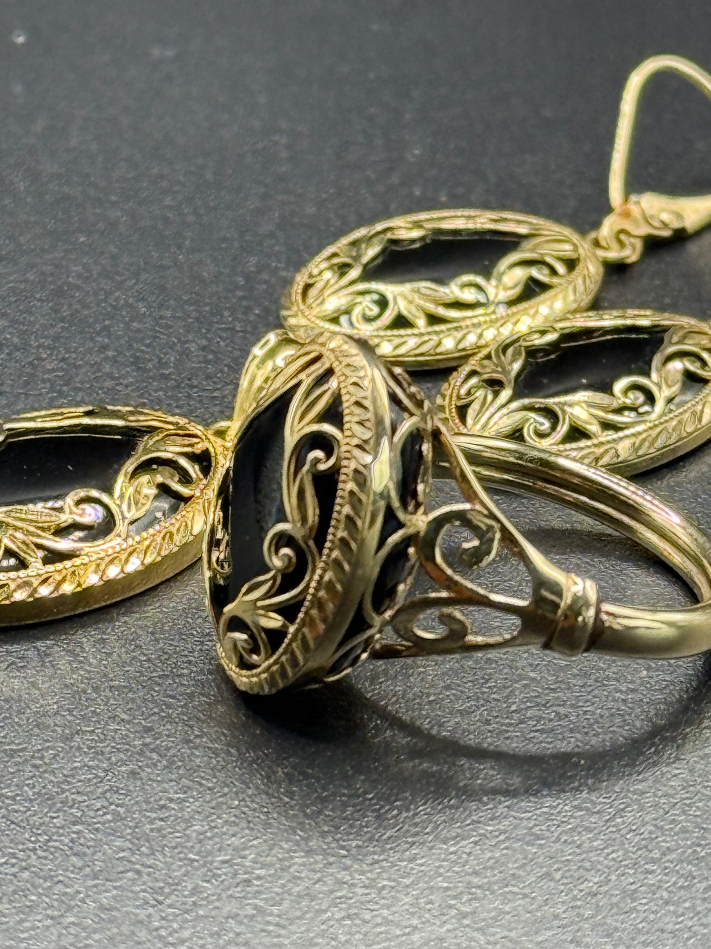 Onyx Scrollwork Ring Set in 14kt Yellow Gold