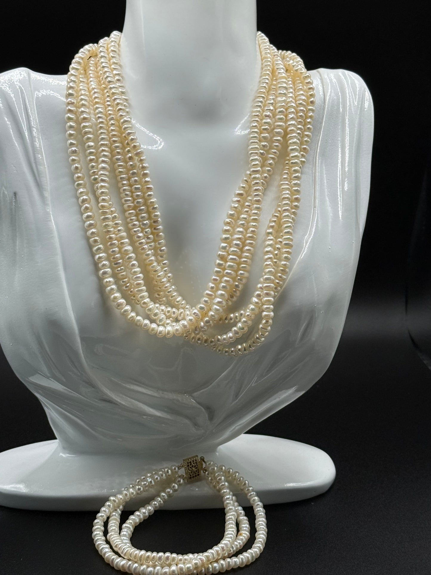 3 Strand Pearl Necklace with Bracelet