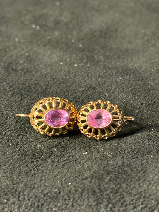 Vendome gold-tone clip-on earrings with pink crystal stones