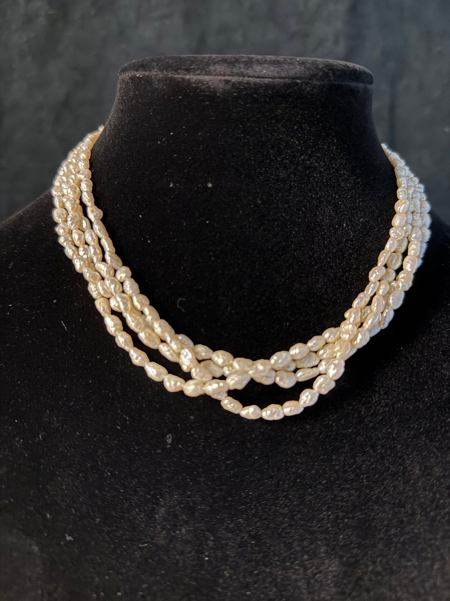 Multi-Strand Freshwater Pearl Necklace w/Gold Clasp