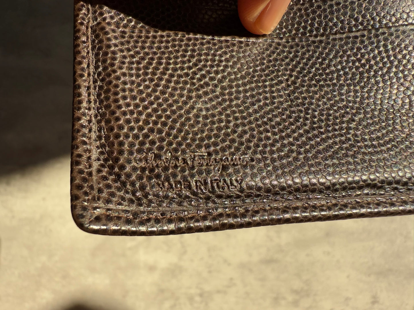 Salvatore Ferragamo - Men's Double Gancini Pebbled Leather Brown