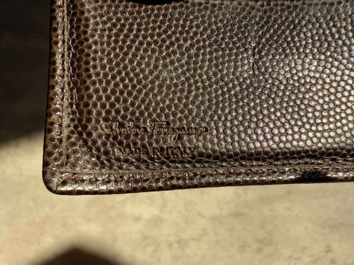 Salvatore Ferragamo - Men's Double Gancini Pebbled Leather Brown